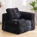 MAXYOYO Folding Sofa Bed, L-Shaped Convertible Sofa with Armrest Foldable Sleeper Bed with Pillow, Portable Fold Out Chair Comfy Floor Lounge for Living Room Bedroom, Black, Single