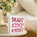 Romantic Gifts for Women Men Desk Decor Funny Hugs and Kisses Wood Sign for Home Living Room Bedroom Desk Shelf Table Decor 5 X 5 Inches Pack Of 6