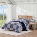 Tommy Hilfiger - Twin Quilt Set with Sham, Soft & Lightweight Bedding 2-Piece Set, Soft & Comfortable Feel, Lightweight Year-Round Layer, Versatile Bedroom Bedding, Machine Washable, Ithaca Stargaze/Patchwork Ithaca Stripe Blue