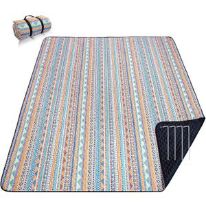 PY SUPER MODE Picnic Blankets Extra Large, Waterproof Foldable Outdoor Beach Blanket Oversized 83x79 Sandproof, 3-Layer Picnic Mat for Camping, Hiking, Travel, Park, Concerts(Orange Boho)