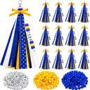Nosiny 12 Pcs Cheer Keychains Cheerleader Gifts for Team Personalized DIY Bead Ribbon Keychain Kit Cheer Bag Tags for Women (Blue, Gold)