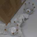 24 Pcs Birthday Clear Crown Votive Candle Holders Glass Crown Tealight Candle Holders Bulk Candlestick Votives for Tables Centerpieces Wedding Party Decoration(Gold Bead Style)