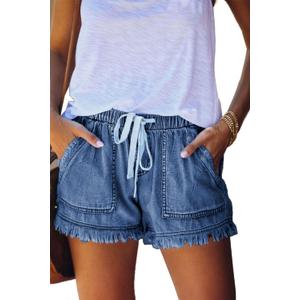 YOCUR Womens Lightweight Shorts Casual Baggy Trendy Hot Pants Elastic Waist Drawstring Comfy Shorts (Small)