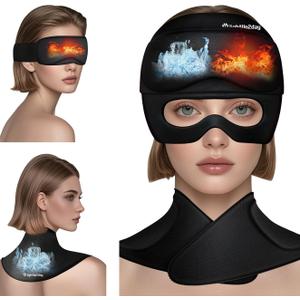 3-in-1 Migraine Relief Cap with Neck Ice Pack Wrap & Detachable Ice Eye Masks, Soothing Headache Relief Cap Ice Cold Pack Mask, Cold Heat Compress Reusable Headache Relief Products for Stress Hangover