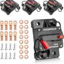 RED WOLF 4 Pack 100Amp Circuit Breaker Manual Reset Switch w/6 AWG 1/4 Battery Wire Lug Ring Terminal for Car Stereo Solar Power Systems Automotive ATV Marine Boat Trolling Motor Waterproof 12-48V DC