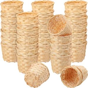 36 Pack 3.54 Inch Round Small Bamboo Woven Basket, Round Mini Bamboo Woven Fruit Baskets for Kitchen, Restaurant, and Holiday Decor