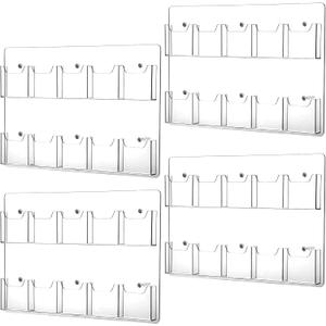 Weysat 4 Pcs Acrylic Brochure Holder Wall Mount 10 Pockets Pamphlet Holder 4" Wide Clear Plastic Trifold Flyer Display Stand Multi Slot Literature Postcard Rack Hanging Rack for Offices Waiting Room