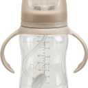 nouka Tritan Plastic Transitional Sippy Cup with Weighted Straw | Leak Proof and Easy Grip | Removable Handles | Soft Sand