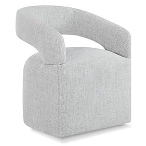 KISLOT Upholstered Dining Chair with Removable Casters Barrel Side Armchair with Rollers for Diningroom Bedroom Livingroom Reading Room, Cream Light Grey, 1PCS