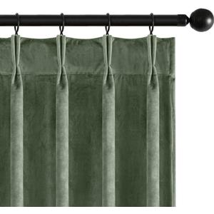 MIULEE Sage Green Velvet Curtains 108 inches Long, Pinch Pleated Blackout Drapes with Hooks, Thermal Insulated Pinch Pleat Panels for Bedroom Living Room, 2 Panels