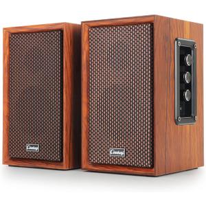 40W Computer Speakers,2.0 AC Powered Wooden PC Speakers with Strong Bass,7.28" X 2 AC Powered USB/Bluetooth Bookshelf Speakers with USB Input for DSP PC Speaker, Wooden Speaker for Laptop (C5201-US)