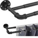 Double Curtain Rods for Windows 28 to 48 inch, 1 inch Matte Black Industrial Curtain Rod Heavy Duty Blackout Wrap Around Curtain Rods