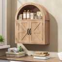 Halitaa Arched Bathroom Wall Cabinet, Farmhouse Medicine Cabinet with Barn Door and with Adjustable Shelf, 23.6 x 28.7'' Wooden Storage Cabinet Wall Mounted for Bathroom Laundry Room Kitchen, Natural