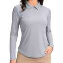 Women's Golf Shirts Lightweight UPF 50+ Long Sleeve Shirts UV Protection Quick Dry Cool Polo Shirts for Women Work Outdoor(Light Grey, XS)