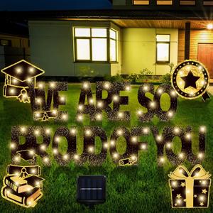 11 Pcs Solar Stake Light 2026 Graduation Yard Sign Decorations Black and Gold Congrats Grad Lawn We Are So Proud of You Outdoor Yard Sign for College High School Graduation Party Decoration