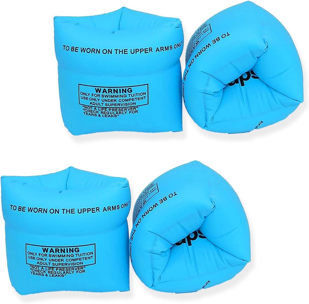 Roll-On/Off Arm Floaties for Kids 6-12 Years and Adult-2 Pack Swim Floaty with Dual Valves, Great Buoyancy Pool Float & Water Wing for Toddler to Teen, Inflatable Swimmies for 30-150LBS (Blue & Blue)