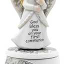 Comfy Hour First Communion Angel Figurine Keepsake Box with Cross Necklace, Christian Catholic Prayer with Chalice, Artisan Crafted Resin Religious Statue for Baptism & Holy Communion