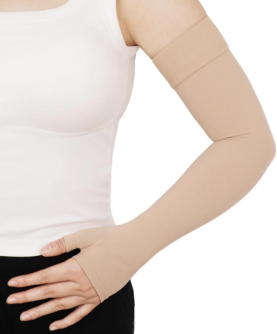 Lymphedema Compression Arm Sleeves for Women Men with Gauntlet, 20-30 mmHg Graduated Compression Full Arm Support for Arthritis, Bursitis, Edema (Single) M