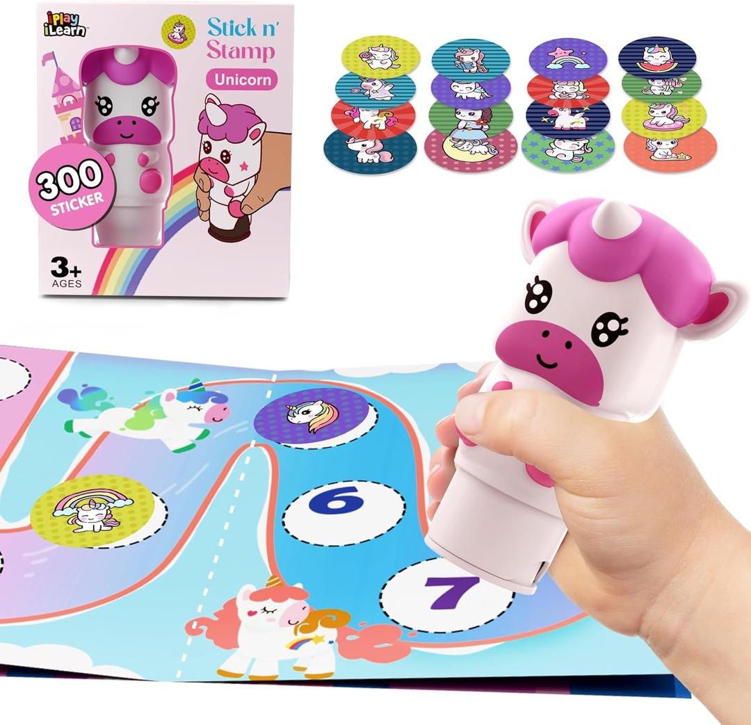 iPlay, iLearn Kids Unicorn Sticker Stamp Activity Set - 400+ Stickers 18-Page Activity Book, Toddler Creative Mess-Free Art Craft Educational Travel Toy, Birthday Stocking Gift 3 4 5 6 Yr Old Girl Boy
