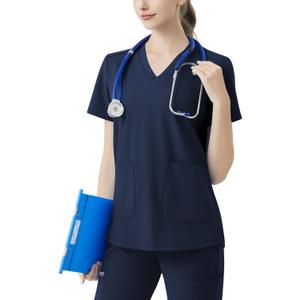 Scrub Tops for Women V-Neck Classic Fit with Two Pockets for Medical Uniforms Four-Way Stretch, Anti-Wrinkle (Medium)