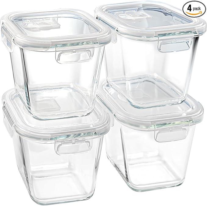 Glass Soup Containers with Lids 32 oz, 4 Cup Glass Storage Containers, Tall Borosilicate Glass Food Storage Containers for Lunch, Ice Cream, Travel and Deli, Soup Freezer Safe Containers with Lids