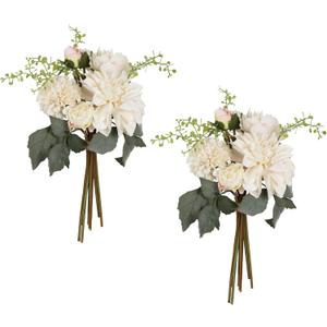 2 Bouquets White Artificial Peonies Combo Faux Dahlia Flowers 18stems Faux Flowers for Vase White Fake Flowers for Home Decoration Wedding Decoration Bride Bouquet (White)