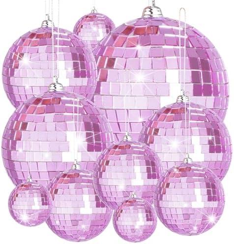 10 Pieces Disco Mirror Balls Silver Hanging Ball for 50s 60s 70s Disco DJ Light Effect Party Home Decoration Stage Props School Festivals Party Favors (Pink) 10 Pieces Disco Mirror Balls Silver Hanging Ball for 50s 60s 70s Disco DJ Light Effect Party Home Decoration Stage Props School Festivals Party Favors (Pink)