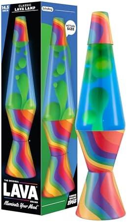 Lava The Original Lamp - 14.5" Warped Rainbow – Classic Liquid Motion Lamp - Yellow Wax and Blue Liquid - Item #2713 