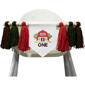 1st Birthday High Chair BannerWood Bead Tassel GarlandFirst Party Tassel BannerBirthday Photo BackdropWall Hangings Decorative for Kids Bedroom Nursery (BrownFarm)