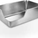 Stainless Steel Litter Box,Extra Large High Sided Litter Box for Indoor Big Cats,XL Jumbo Metal Cat Litter Boxes with Low Entry for Kittens & Senior Cats,Splash-Proof,Easy to Clean (Corner Entry)
