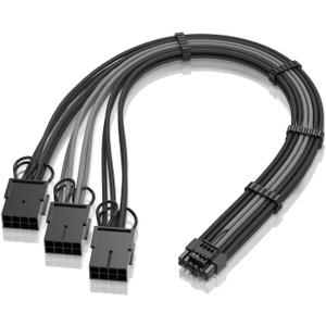 EZDIY-FAB GPU Power Sleeved Cable Extension, 16pin(12+4) 12VHPWR PCIe 5.0 Connector Male to 3X PCIE 8 PIN for RTX4070ti/ 4080/ 3090Ti, with Pre-installed Cable Combs-16AWG/Black Grey