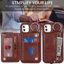 for iPhone 11 case Wallet with Card Holder for Women Men Shockproof Phone case with Keychain Ring Stand Leather Zipper Credit Card Slots-Deep Brown