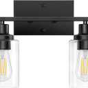 Bathroom Light Fixtures, Black 2-Light Vanity Lights, Modern Bathroom Vanity Light with Clear Glass Shade, Wall Lamp with Metal Frame over Mirror, Vanity Lights for Washroom Bedroom Hallway E26 Base