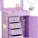 Upgrade Jewelry Box for Girls 5-Layer with Swing Door Spinning Ballerina Unicorn &Castle Design Unicorn Jewelry Set Included Kids Music Box for Little Girls Birthday Christmas Gift Purple