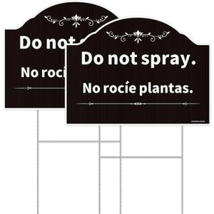 Do Not Spray Sign, Bilingual Plant Sign in English and Spanish, 2Pack-12"x9" Double Sided with Metal Stake, UV Protected, Non-Fading, Easy to Mount (Black)