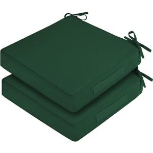 Waterproof Outdoor Chair Cushions Set of 2, Square Outdoor Seat Cushions with Ties and Removable Covers, 19 x 19 Outdoor Cushions for Patio Furniture with Portable Handle(Forest Green), 19x19x3