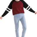 Girls Shirts Long Sleeve Crewneck Striped Sweatshirts Casual Tops for 6-13 Years (Burgundy)