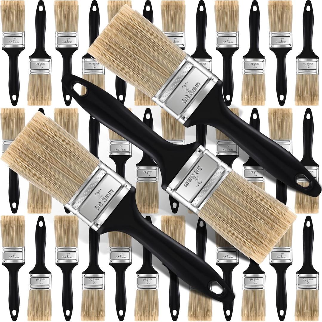 Layhit 48 Pcs Paint Brushes House Chip Paintbrush with Treated Plastic Handles Wide Flat Wall Trim Painting Tool for Paint Stains Wood Cabinet Deck Fence Door Furniture Home DIY (2)