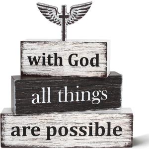 3 x 4 Pcs Christian Wooden Tiered Tray Decor, Bible Table Decorations Gifts