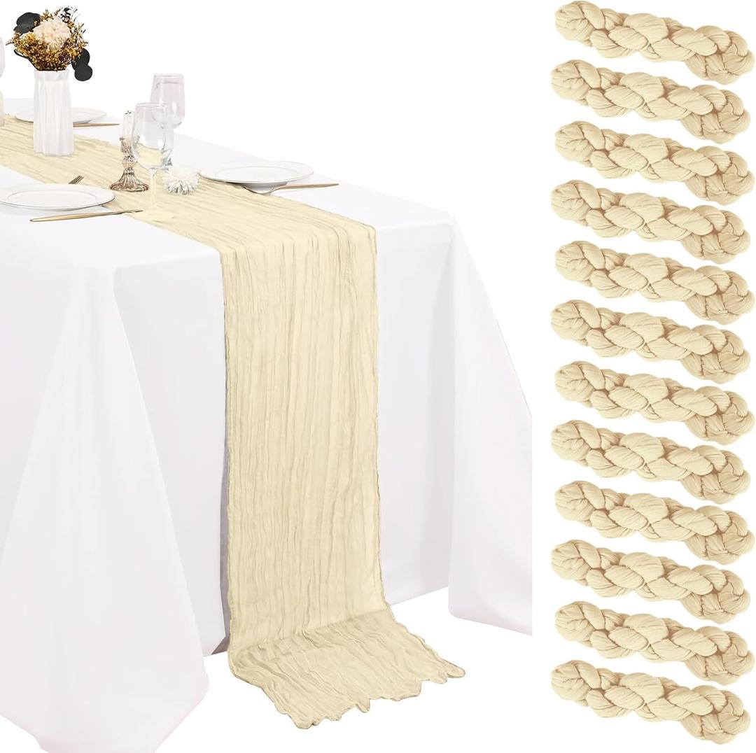 12 Pack Cheesecloth Table Runner 20 x 120 Inch Lvory Boho Gauze Cheese Cloth Table Runners 10 FT Long Rustic Sheer Table Decorations for Wedding Party Baby Bridal Shower Birthday Holiday Home