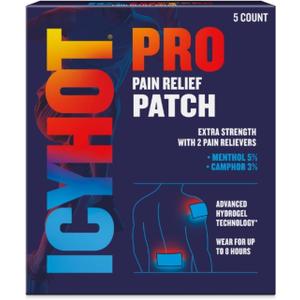 Icy Hot Pro No-Mess Pain Relief Patches with Menthol & Camphor & Advanced Hydrogel Technology, 5 Ct.