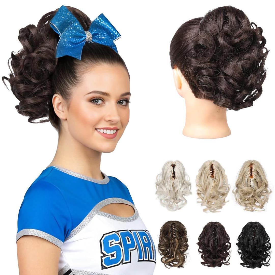 REECHO 9" Short Ponytail Extension, Classic Loose Curly Wavy Claw Clip Pony tails Hair Extensions HP001 Hairpieces for Women (Dark Brown)
