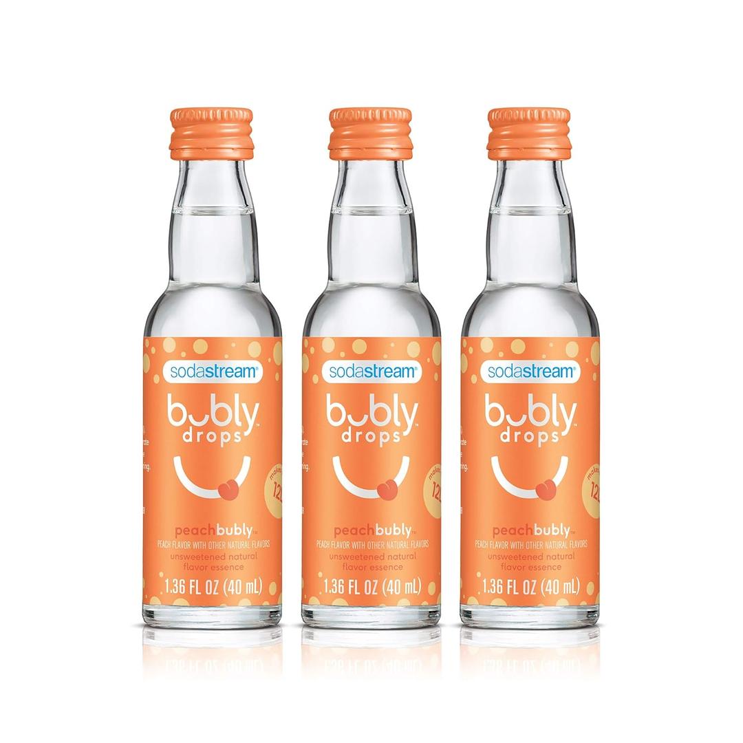 SodaStream bubly Drops, Peach, 1.36 Fl Oz (Pack of 3) (BBD 12/15/2025)