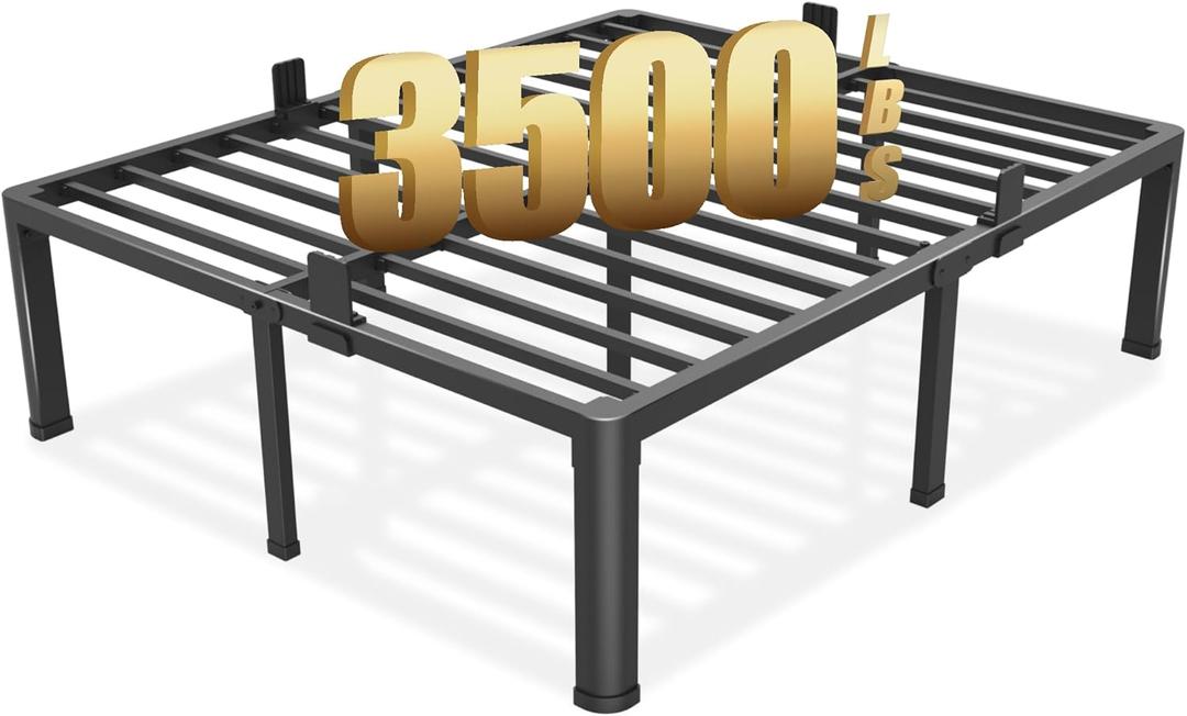18 inch California King Bed Frame with Round Corner Legs Mattress Slide Stopper, 3500 lbs. Heavy Duty Metal Platform, Steel Slat Support, No Box Spring Needed, Easy Assembly, Noise Free