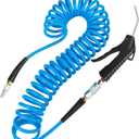 WYNNsky 1/4  25 FT Recoil Air Hose, Polyurethane Coiled Compressor Hose with 1/4'' Fittings, Air Blow Gun