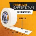 Lockport White Gaffer Tape 2 Pack - 2 Inch x 30 Yards Pro Matte Gaff Tape | Gaffers Tape Heavy-Duty Professional Grade, Water Resistant, Non-Reflective Matte, Residue-Free, Hand-Tearable for Stage