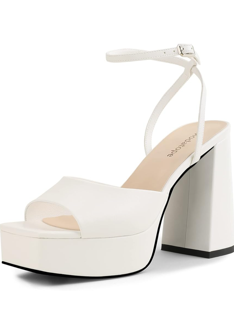 Modatope Platform Heels for Women Platform Sandals Womens Chunky Heel Open Toe Pumps Ankle Strap Womens Wedding Party Pumps Shoes, Size 6.5
