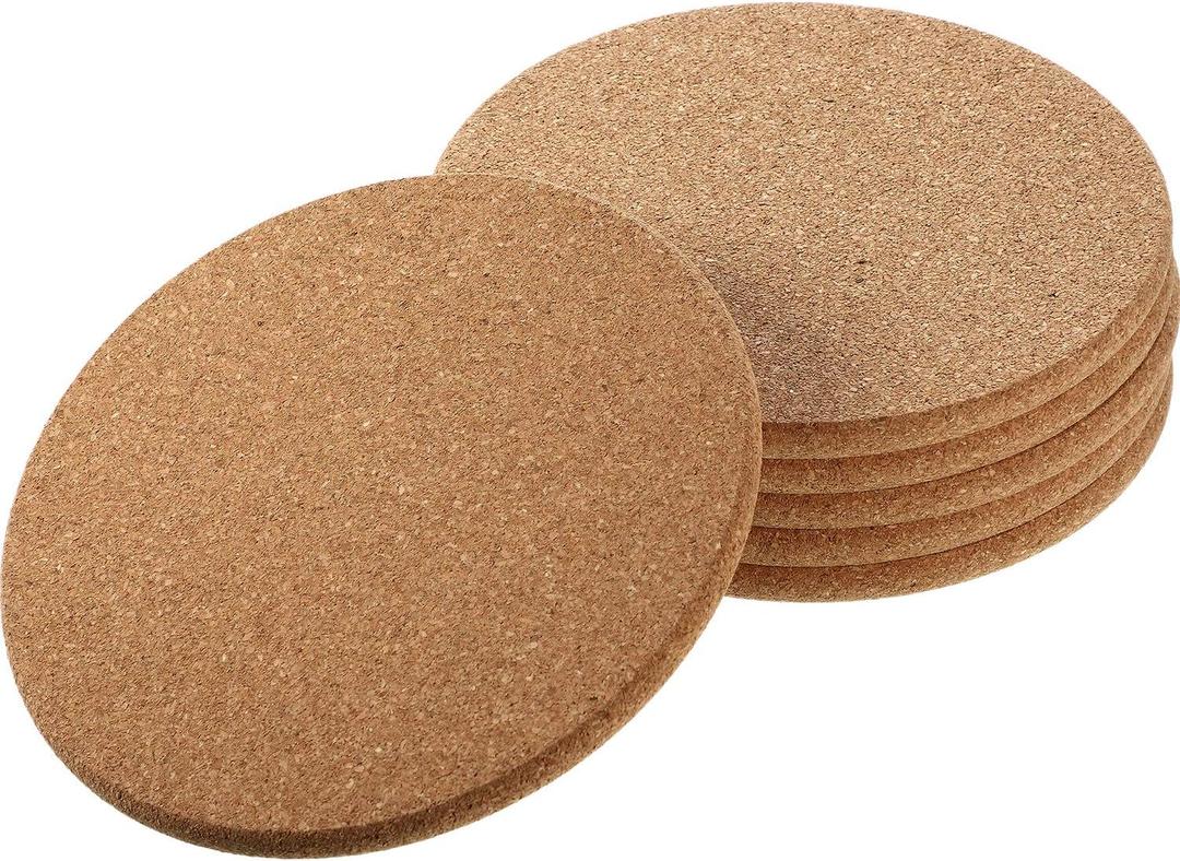Boao 6 Pcs Round Cork Trivets for Hot Dishes High Density Thick Coasters Wooden Absorbent Cork Plant Coasters for Kitchen, Drinks Coffee Plants (6 Inch)