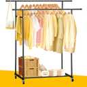 Widyana Double Rods Clothes Rack with Wheels, Rolling Portable Garment Rack for Hanging Clothes, Metal Clothes Racks, Black Coat Rack for Bedroom, Laundry Room & Living Room