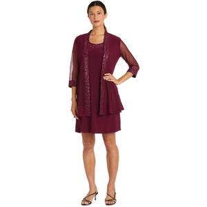 R&M Richards Women's Radiant Sheer Ensemble 22 Plus  Merlot